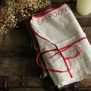 Vintage 1950s Silverware Holder, White And Red Teaspoon Pocket